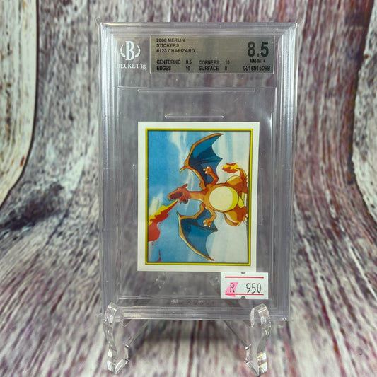 [SLAB] 2000 Merlin Stickers - #123 Charizard (NM-MT+ 8.5)